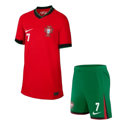 Kid's RONALDO #7 Portugal Home Soccer Jersey Kit(Jersey+Shorts) Euro 2024 - buybasketballnow