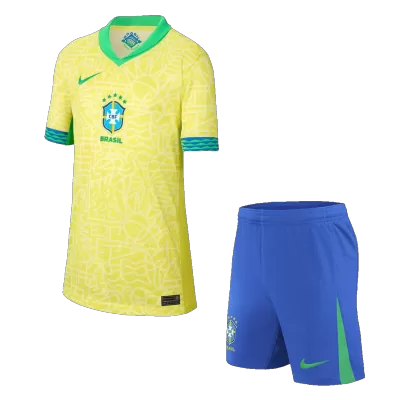 Kid's Brazil Home Soccer Jersey Kit(Jersey+Shorts) Copa America 2024 - buybasketballnow