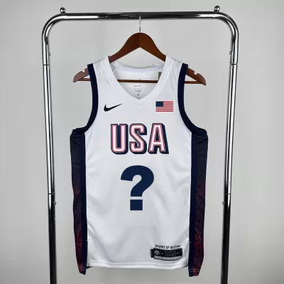 Men's 2024 USA Team White Heat Pressed Custom Swingman NBA Jersey - buybasketballnow