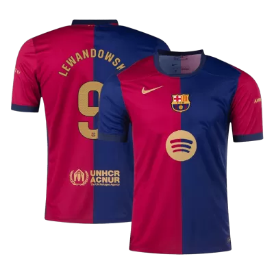 LEWANDOWSKI #9 Barcelona Home Soccer Jersey 2024/25 - Spotify Logo Without Text - buybasketballnow